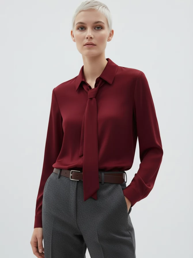 Блузка с галстуком  OD-881-6 бордовый