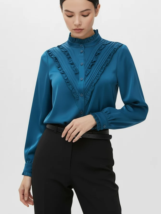 Блузка с рюшами OD-884-2 морская волна