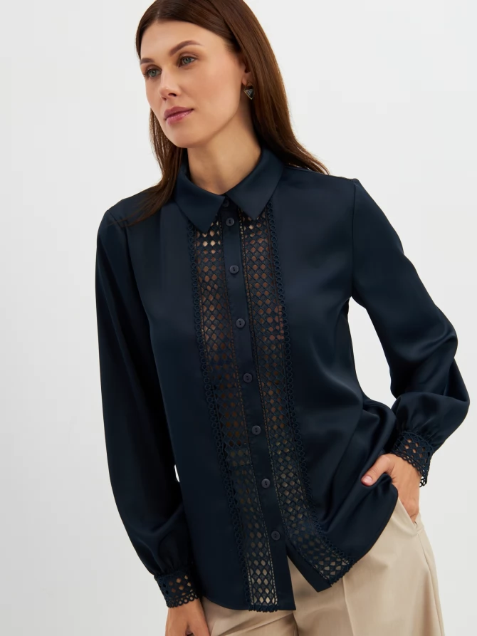 Блузка с кружевом OD-808-4 темно-синий