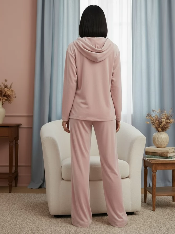 Костюм из велюра со съемным капюшоном и резинкой в комплекте OD-1009-1 розовый