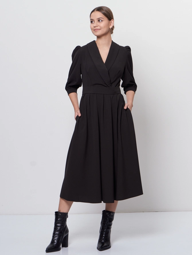 Платье из костюмной ткани на запах OD-759-2 клетка серо-коричневая