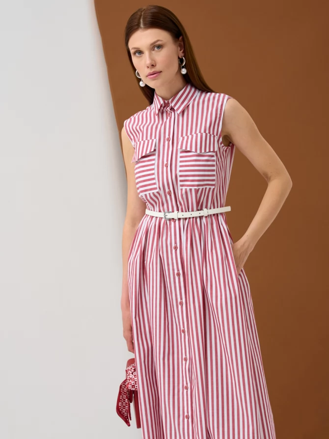 Платье хлопок OD-800-1 полоса бордовая