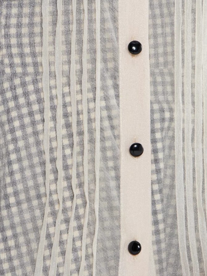 Блузка из органзы с бархатной завязкой и защипами  OD-951-1 молочный