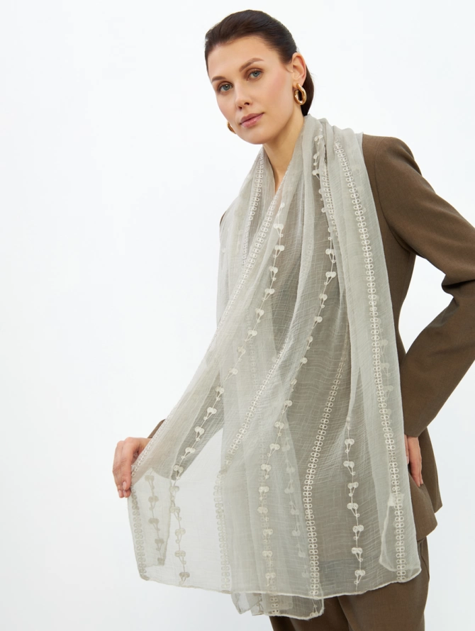 Палантин женский двусторонний с вышивкой Арт-деко DRK-145-28