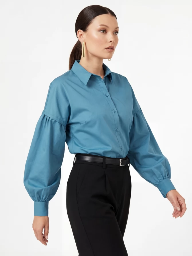 Рубашка с пышным рукавом OD-879-1 голубой