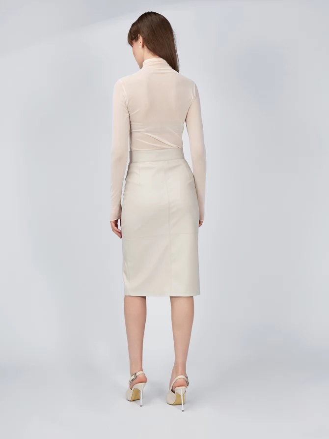 Юбка из эко-кожи с 3-мя молниями OD-863-2 бежевый