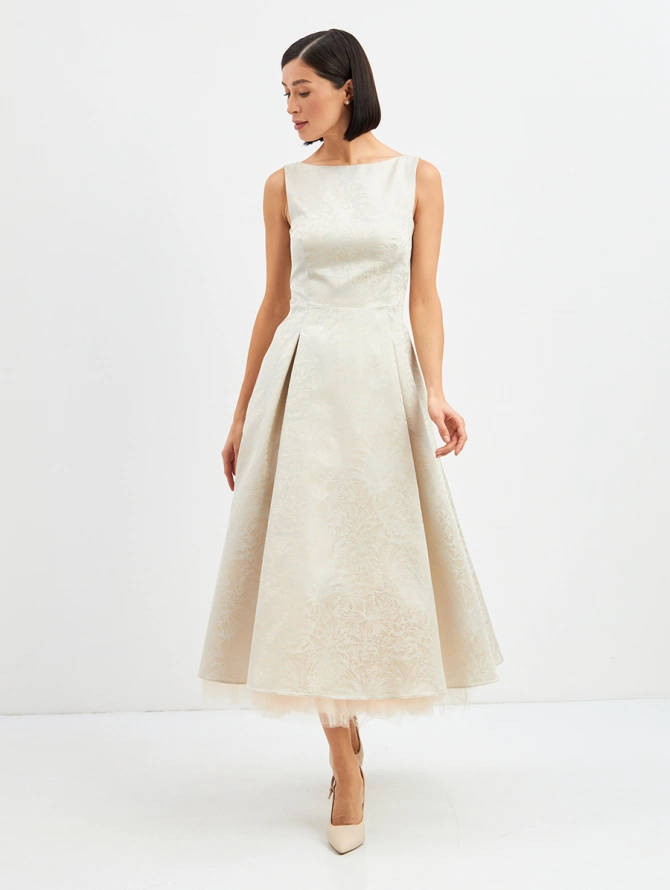 Платье из жаккарда + юбка из фатина OD-939-3 серо-голубой