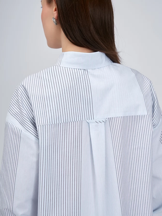 Рубашка полосатая хлопковая серо-голубая