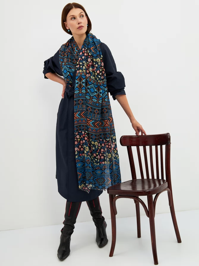 Палантин женский с этническим и цветочным узором