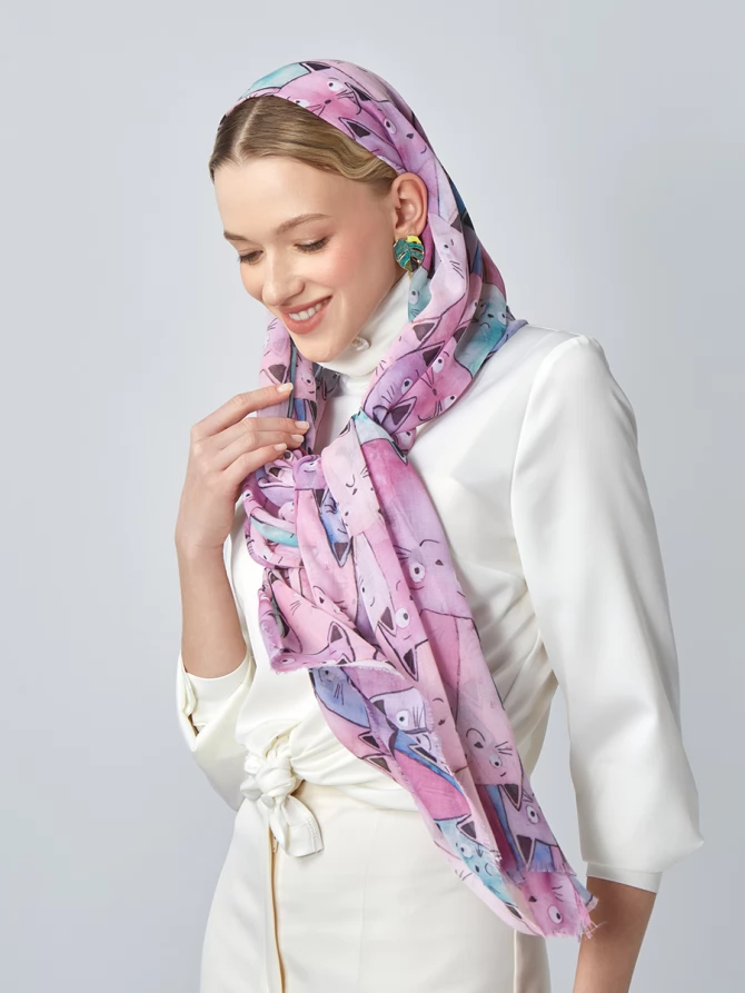 Палантин женский с принтом "Кошки"