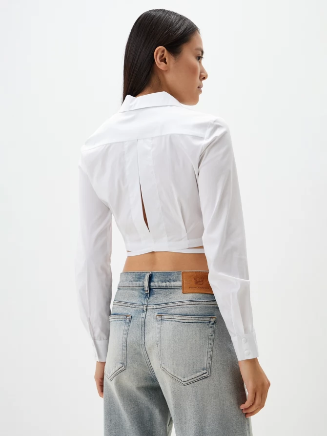 Блузка из хлопка короткая с завязками OD-872-1 белый