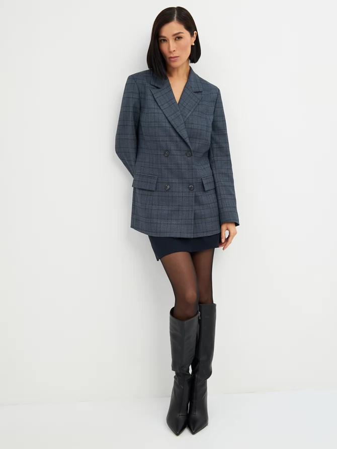 Жакет двубортный на подкладке  OD-980-2 клетка серо-синяя