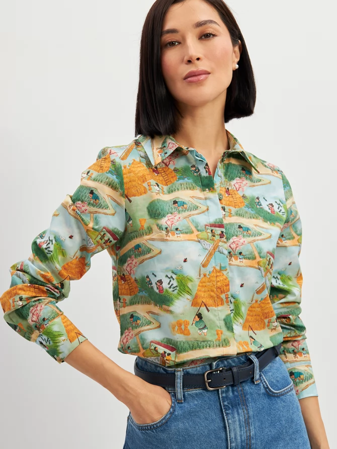 Блузка классик с контраст.стойкой OD-737-16 китайские дети