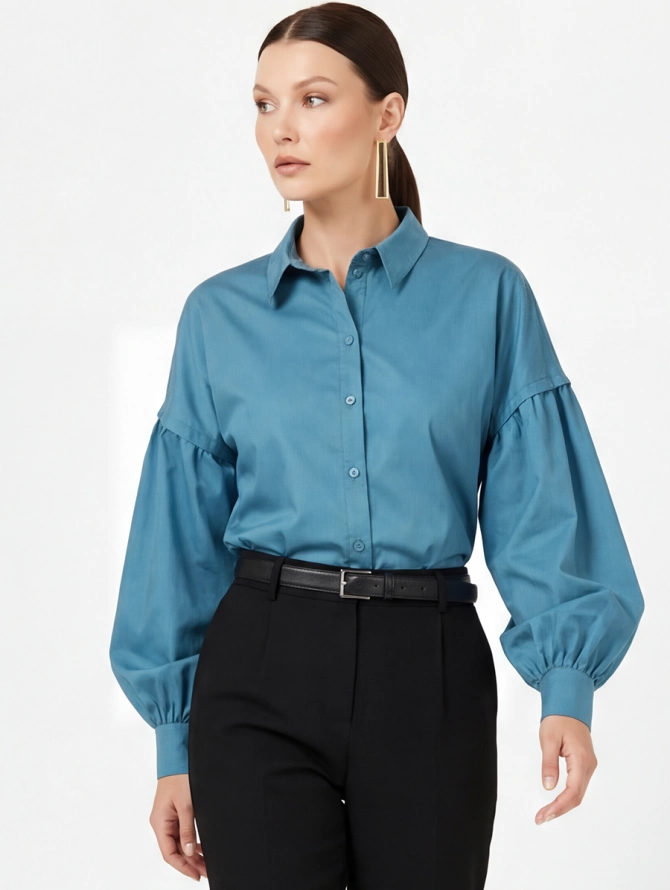 Рубашка с пышным рукавом OD-879-1 голубой