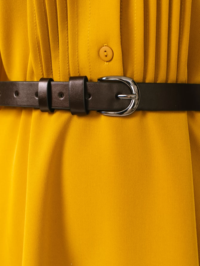 Платье из костюмной ткани с контрастным воротником и манжетом OD-841-1 горчица