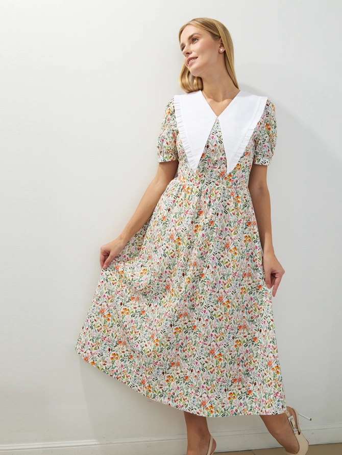 Платье из хлопка с большим контрастным воротником OD-935-2