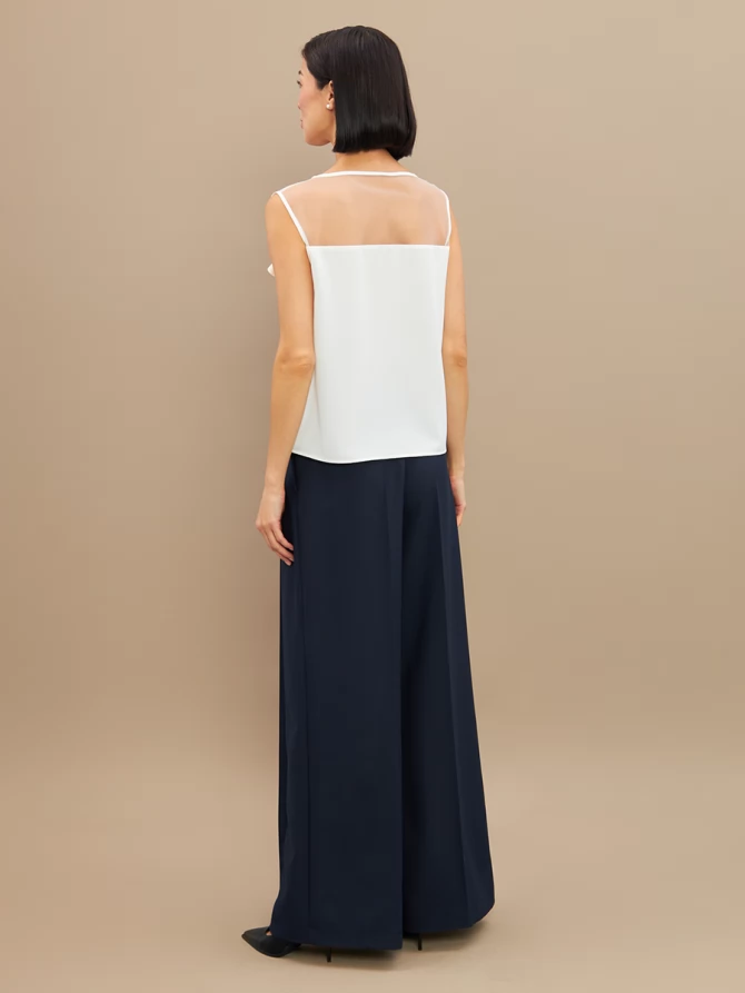 Блузка без рукавов с сеткой и воланом OD-992-1 белый