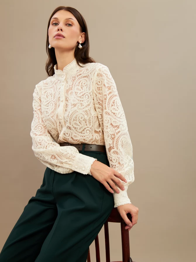 Блузка из кружевной ткани OD-977-1 молочный