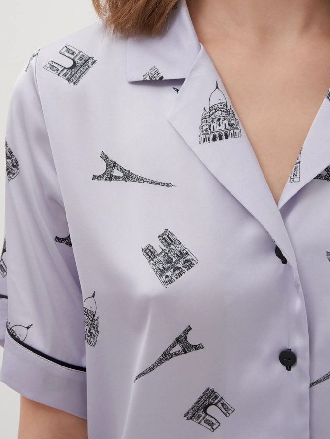 Костюм из армани-шелка с шортами и рубашкой светло-фиолетовый