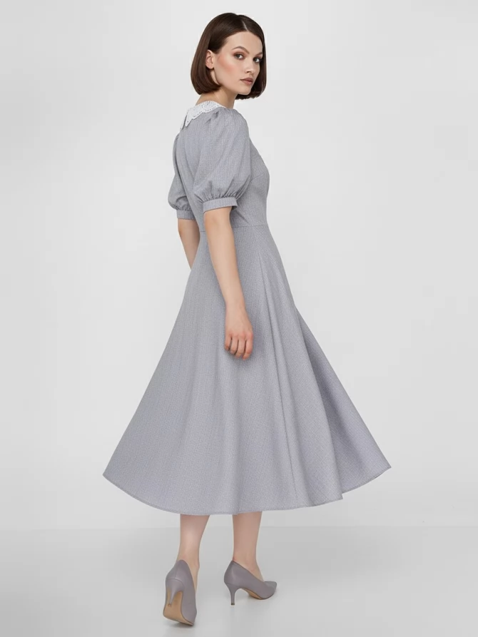 Платье с кружевным воротником  OD-888-2 св.серый