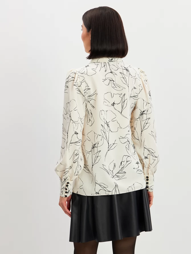 Блузка с принтом OD-639-29 белая черный цветок