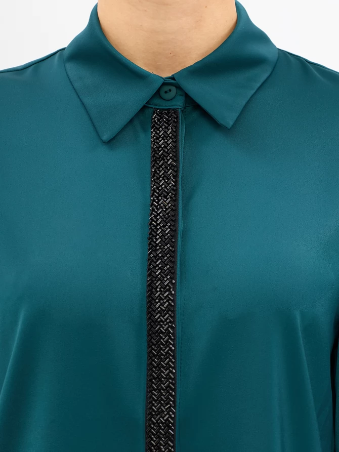 Блуза с широкой бисерной тесьмой OD-1072-2 бутылочный