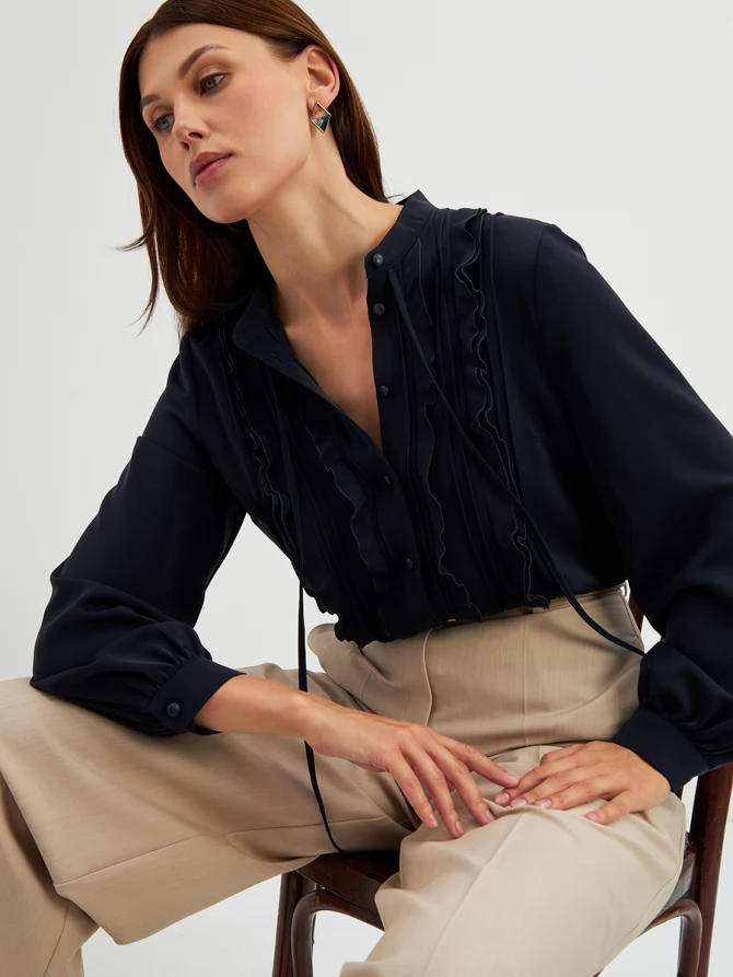 Блузка с рюшами OD-976-2 т.синий