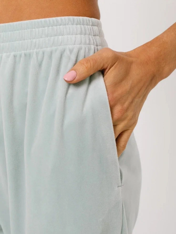 Пижама кимоно и брюки палаццо из велюра серо-зеленая