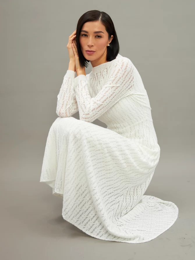 Платье из трикотажного кружева OD-904-1 белое