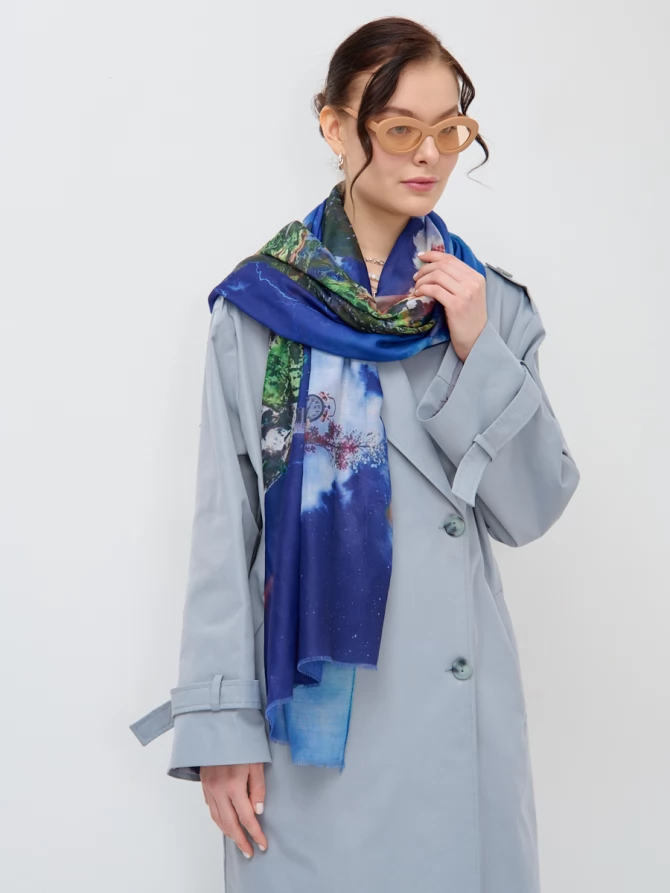 Палантин с авторским принтом «Гроза над горами»