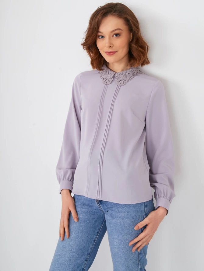 Блузка с кружевным воротником OD-861-4 светло-сиреневая