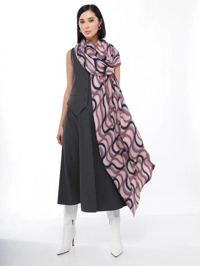 Палантин женский двусторонний жатый с абстрактным узором KSH15-1611-1