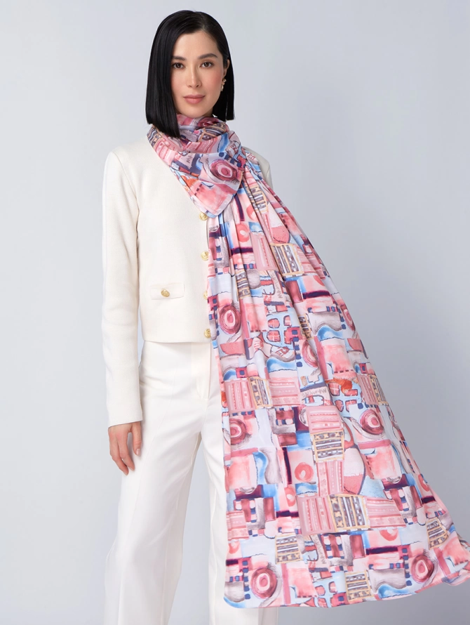 Палантин женский с абстрактным принтом KSH16-1454-4