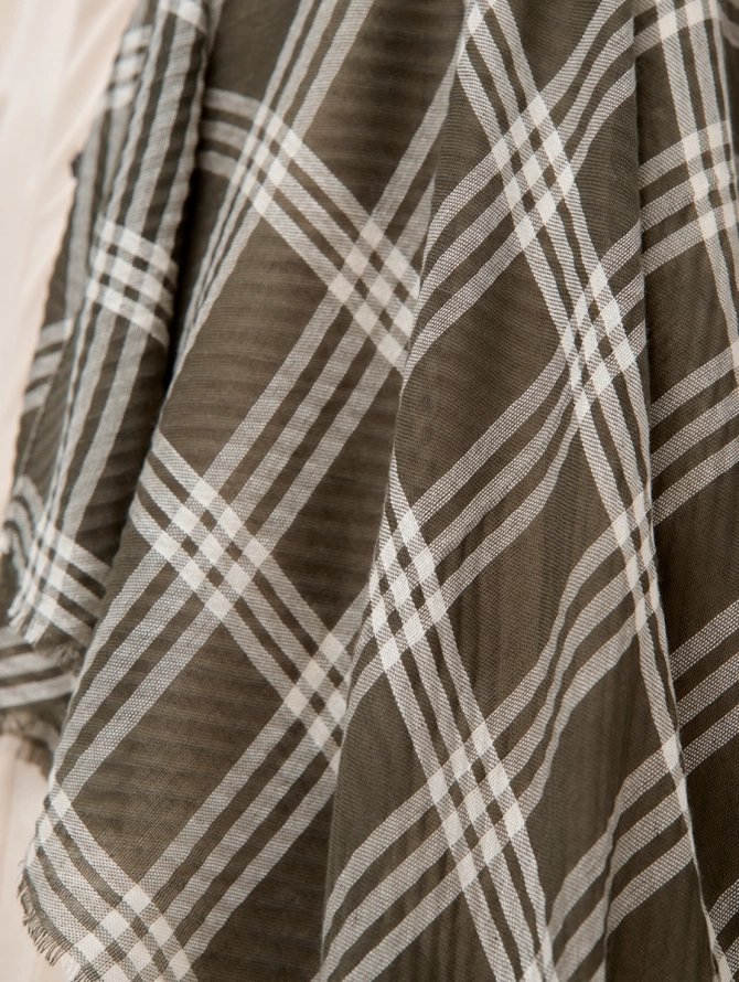 Палантин в клетку с фактурным плетением