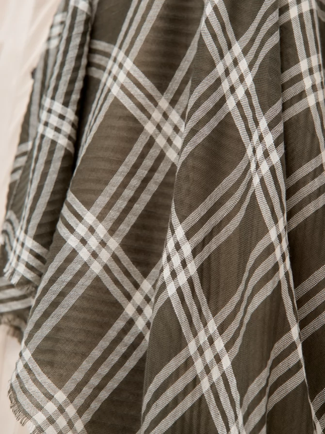 Палантин в клетку с фактурным плетением