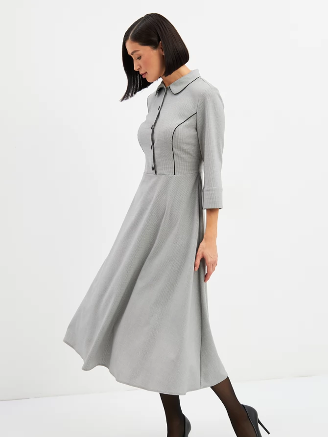 Платье с кантом OD-890-1 ч/белая мелкая клетка