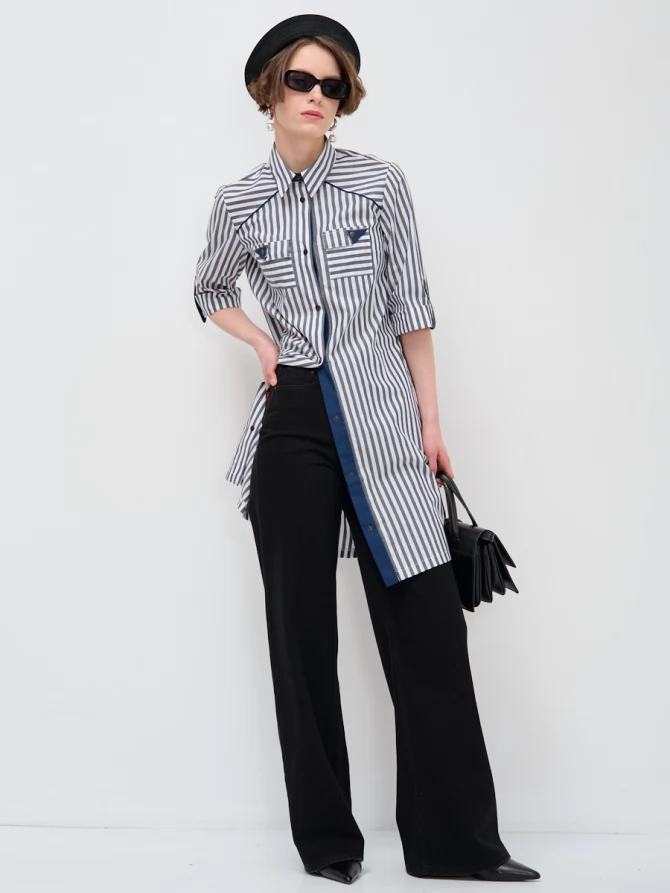 Платье-рубашка прямого силуэта с контрастными вставками