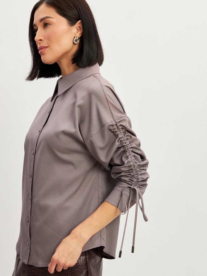 Блузка тонкая джинса пыльно-лиловая OD-858-2