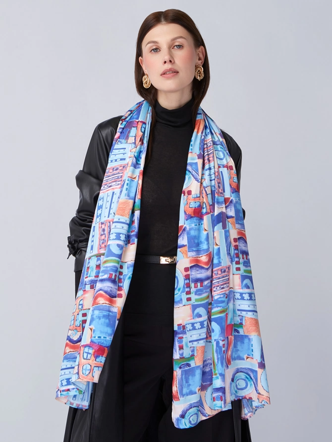 Палантин женский с авторским абстрактным принтом