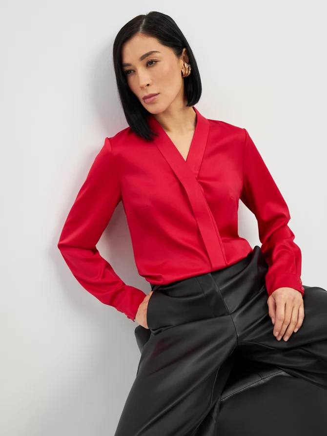 Блузка из сатина с V вырезом OD-8071-4 красный