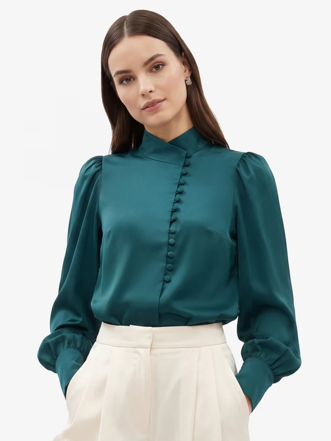 Блуза-косоворотка много пуговиц OD-55O-13 морская волна