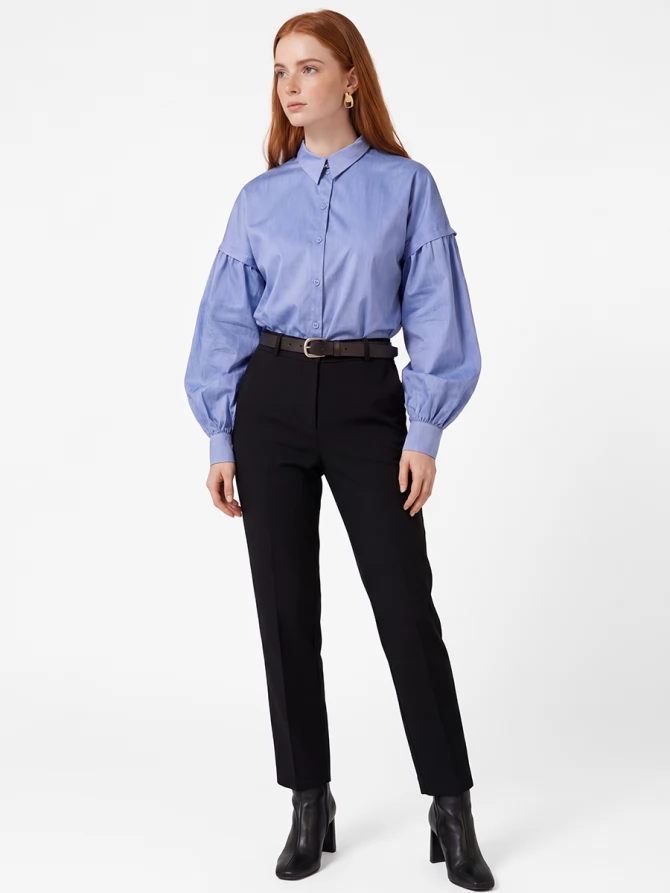 Рубашка с пышным рукавом OD-879-3 голубой джинс