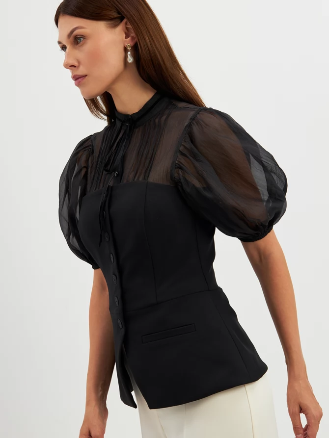 Блузка (корсет) из костюмной ткани на подкладке OD-908-1 черный