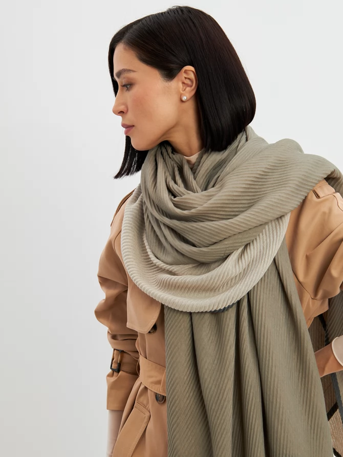 Палантин женский плиссированный двухсторонний хаки