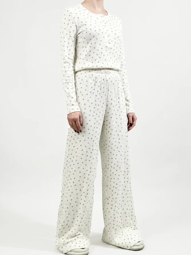 Пижама с принтом сердечки OD-1011-1 молочный