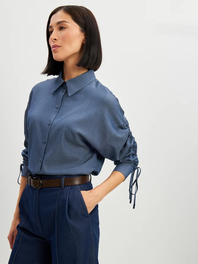 Блузка тонкая джинса OD-858-4 темный джинс