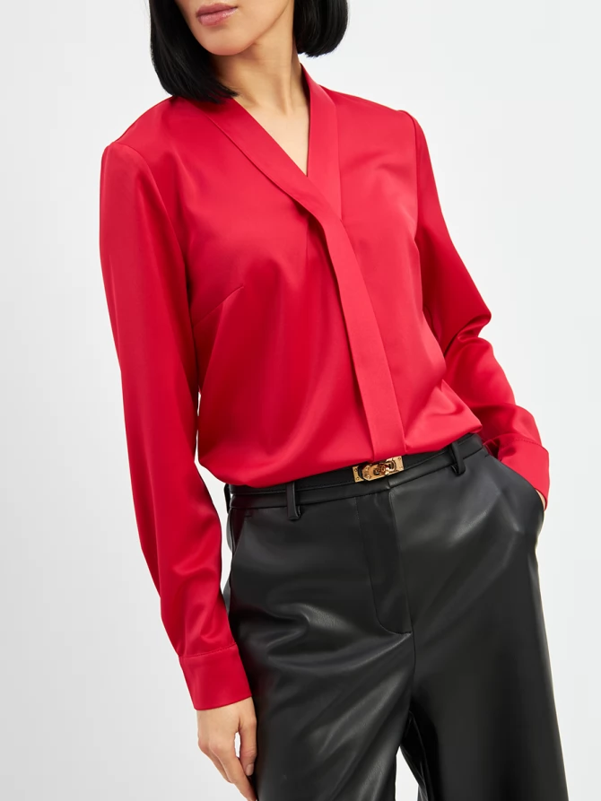 Блузка из сатина с V вырезом OD-8071-4 красный