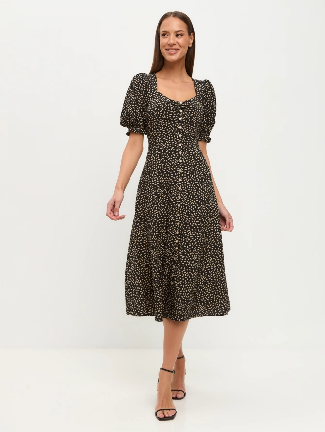 Платье из штапеля OD-712-7 с бежевым принтом