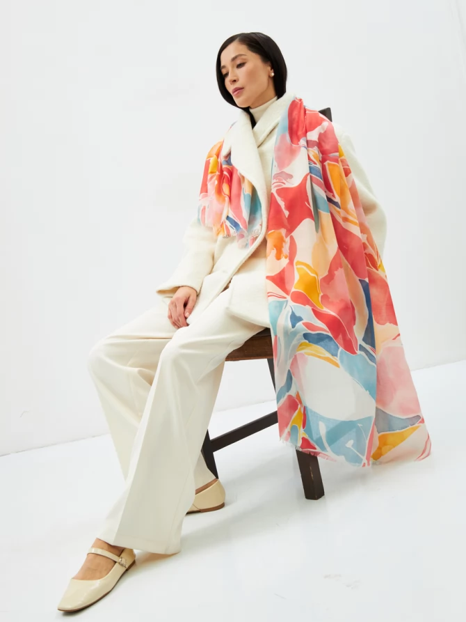 Палантин женский двусторонний с принтом арт-деко D2H-1351-1