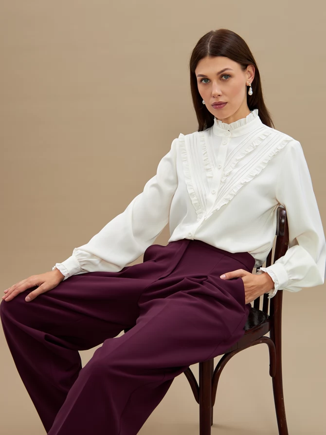 Блузка с рюшами OD-884-5 сливочный